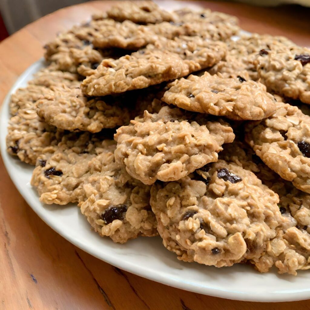 plate of oatmeal raisin cookies